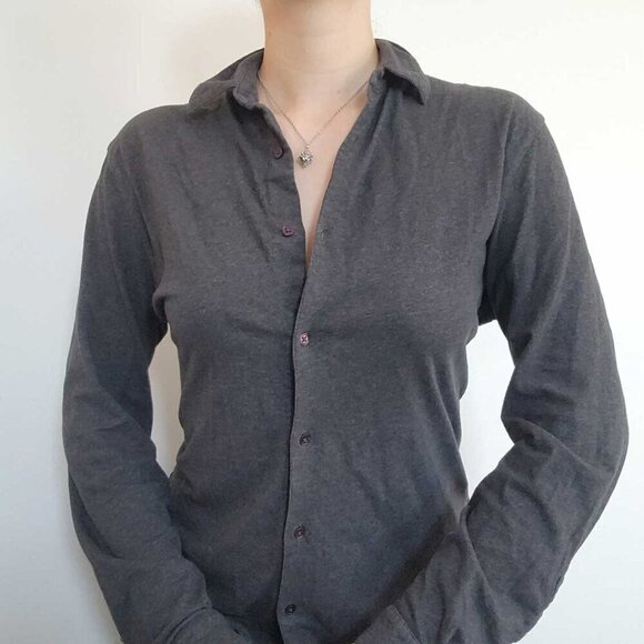 Halston Heritage Tops - Vintage 90s classic basic grey cotton button-up shirt for work / office